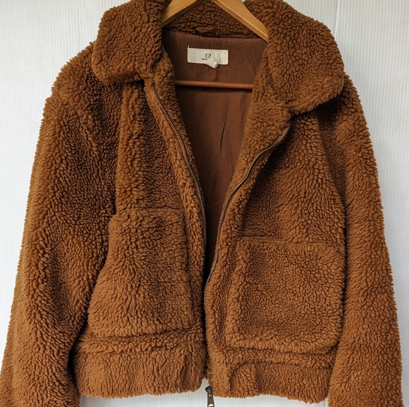 THREAD & SUPPLY women's plush sherpa teddy bear jacket brown faux fur - Picture 9 of 10